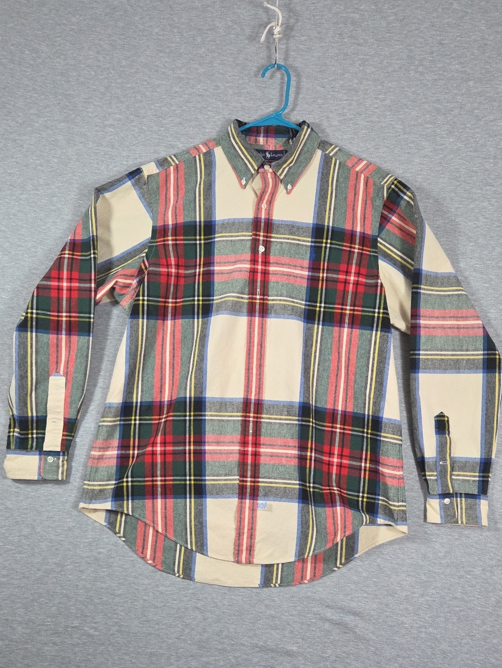 Ralph Lauren Cream, Red & Green Plaid Button-Down Shirt - Picture 1 of 8